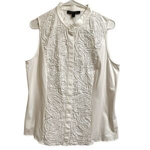 Lafayette 148 New York Sleeveless Cotton Blouse Ruffled Sequined Button Front 12